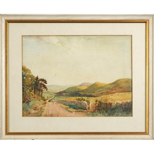295 - James Paterson - Children playing on a country lane, Scottish watercolour, mounted, framed and glaze... 