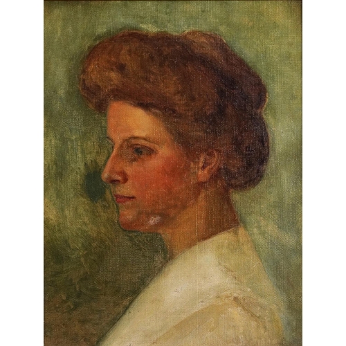 1238 - Head and shoulders portrait of an Edwardian female, oil on canvas, mounted and framed, 34cm x 26cm e... 