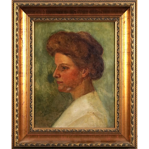 1238 - Head and shoulders portrait of an Edwardian female, oil on canvas, mounted and framed, 34cm x 26cm e... 