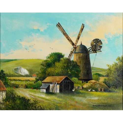 1599 - Derek C Baulcomb 2002 - Polegate Windmill, East Sussex, oil on canvas, mounted and framed, 49cm x 39... 