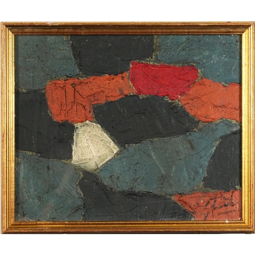 446 - Abstract composition, geometric shapes, French school impasto oil, framed and glazed, 34.5cm x 28.5c... 