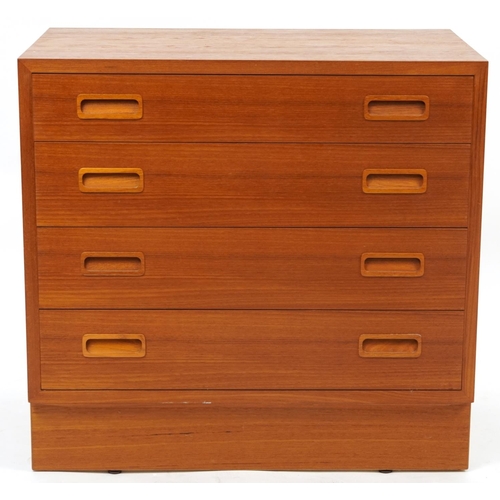 1012 - Hu, Danish teak four drawer chest, 67cm H x 70cm W x 43cm D