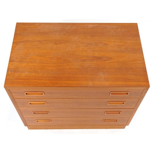 1012 - Hu, Danish teak four drawer chest, 67cm H x 70cm W x 43cm D