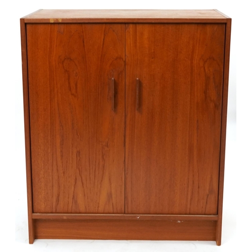 1013 - Mid century teak two door cupboard enclosing two adjustable shelves, 95cm H x 81cm W x 40cm D