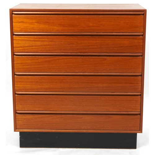 1011 - Westnofa Furniture, mid century Danish six drawer chest, 101.5cm H x 91.5cm W x 45.5cm D