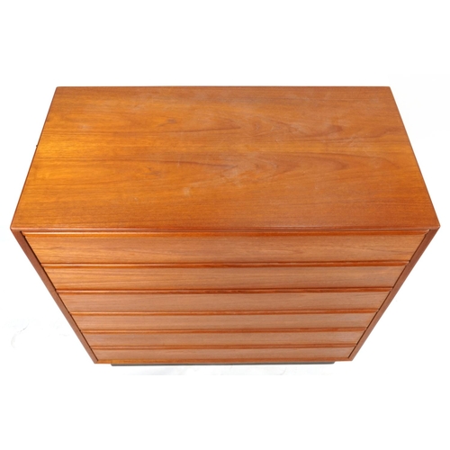 1011 - Westnofa Furniture, mid century Danish six drawer chest, 101.5cm H x 91.5cm W x 45.5cm D