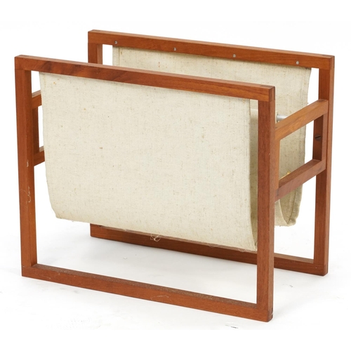 1016 - Sika Mobler, mid century Danish and canvas magazine rack, 38cm H x 46cm W x 25cm D