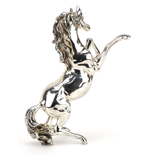 537 - Silver plated model of a rearing horse, 23.5cm high