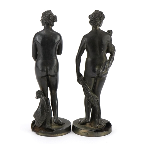 509 - Two Italian Grand Tour style patinated spelter figures of nude females, each 17cm high