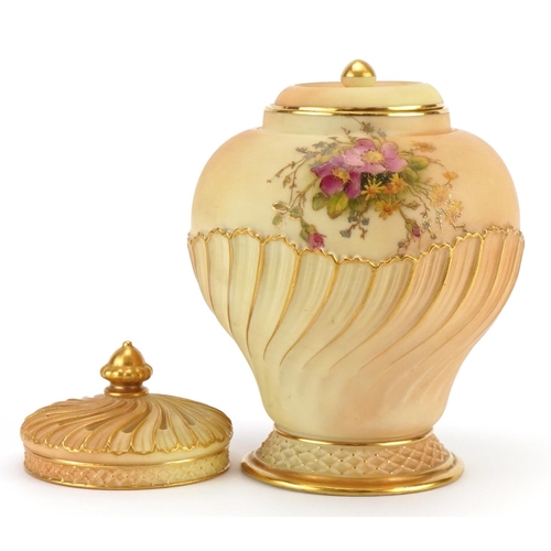 62 - Royal Worcester, Victorian blush ivory pot pourri lidded vase with pierced cover numbered 1720, 20.5... 