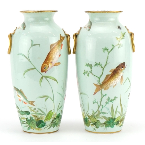 8 - Royal Worcester, pair of Victorian aesthetic porcelain vases in the manner of Christopher Dresser, e... 