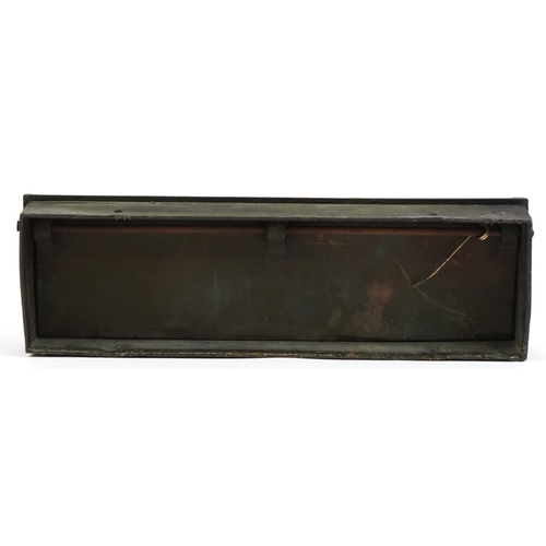 216 - Victorian patinated bronze letter box, 10cm x 32cm