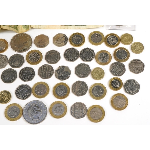 2402 - British coinage including two pound coins and fifty pence pieces, various designs