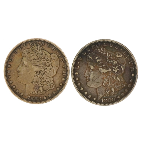 2379 - Two United States of America silver dollars comprising dates 1880 and 1883