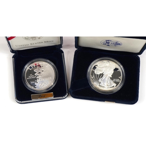 2464 - American and Canadian silver proof coinage comprising 2002 Winter Olympic Games dollar, 2002 eagle a... 