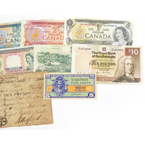 2503 - Mid 19th century and later English and Scottish banknotes including Canterbury Union Bank ten pounds... 