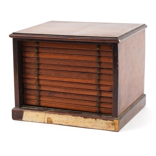 2472 - Mahogany twelve drawer coin collector's chest, 20cm H x 25.5cm W x 22cm D