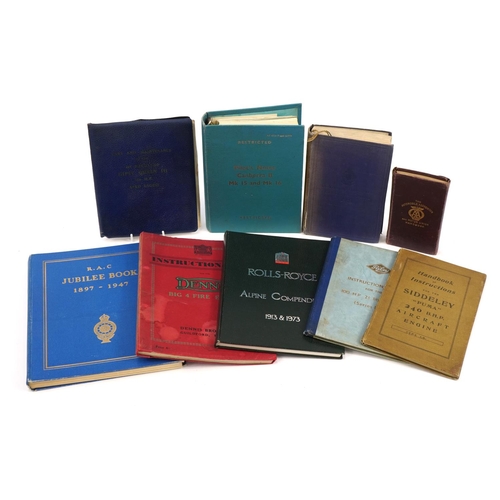 2297 - Automobilia and aviation interest books and manuals including Rolls Royce Alpine Compendium 1913 and... 