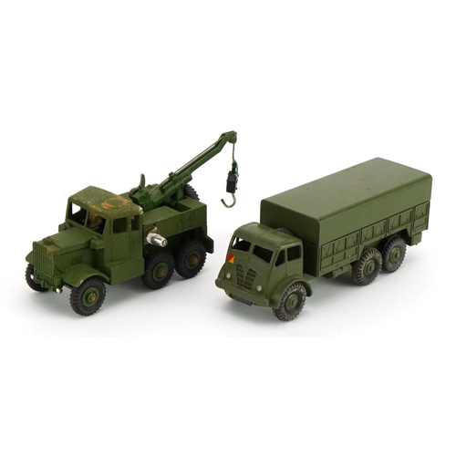 2027 - Two Dinky Toys diecast army trucks with boxes comprising 10 Ton Army Truck 622 and Recovery Tractor ... 