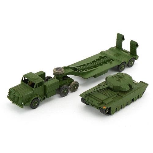 2026 - Two Dinky Toys diecast army vehicles with boxes comprising Tank Transporter 660 and Centurion Tank 6... 