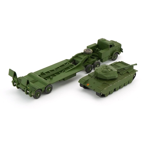 2026 - Two Dinky Toys diecast army vehicles with boxes comprising Tank Transporter 660 and Centurion Tank 6... 