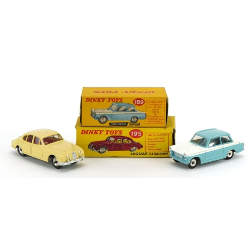 2020 - Two Dinky Toys diecast vehicles with boxes comprising Jaguar 3.4 Saloon 195 and Triumph Herald 189