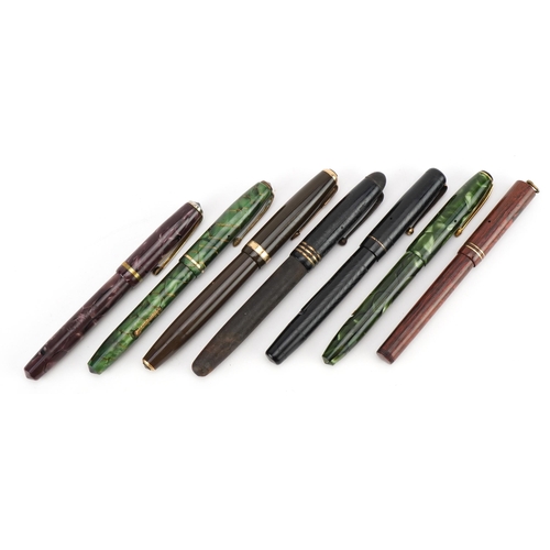 364 - Seven vintage fountain pens, four with gold nibs, including Parker Duofold, Rosemary brown ripple, S... 