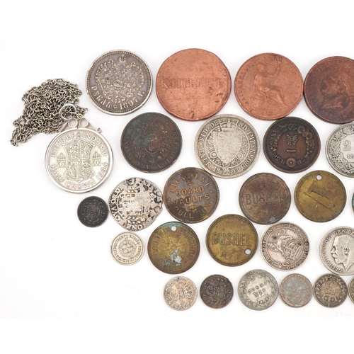 2378 - Antique and later British and world coinage including hammered example, 1944 half crown in silver pe... 