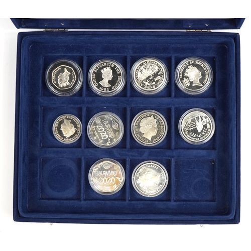 2414 - Ten various British coins, some silver proof including 1993 fifty pence, coronation anniversary two ... 