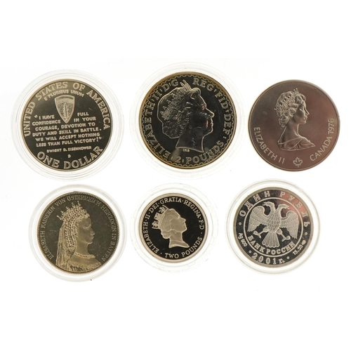 2429 - Six silver coins including Elizabeth II 2008 Britannia one ounce two pounds and 1994 Bank of England... 