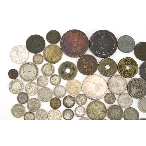 2398 - Antique and later British and world coins including Roman and two George III Cartwheel pennies