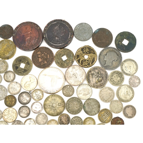 2398 - Antique and later British and world coins including Roman and two George III Cartwheel pennies