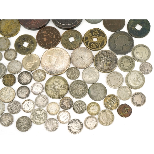 2398 - Antique and later British and world coins including Roman and two George III Cartwheel pennies