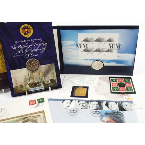 2438 - Coin and banknote covers and The Great British Guinea hardback book including Golden Jubilee commemo... 