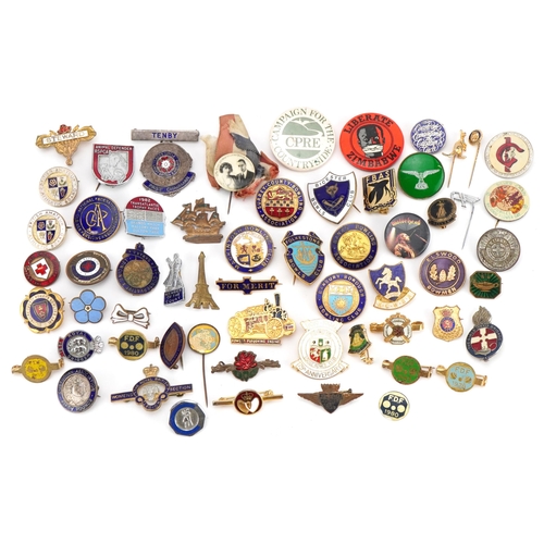 2235C - Collection of vintage and later pin badges, some with enamel including Motor Head, 1981 Royal Weddin... 