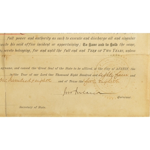 2279 - Two 19th century United States of America Texas documents, signed by The Governor Secretary of State... 