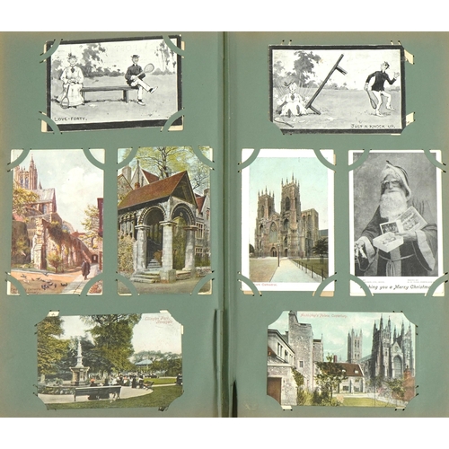 2245 - Edwardian and later topographical, social history and comical postcards arranged in an album includi... 