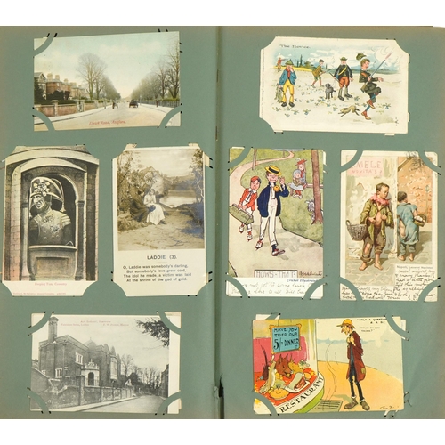 2245 - Edwardian and later topographical, social history and comical postcards arranged in an album includi... 