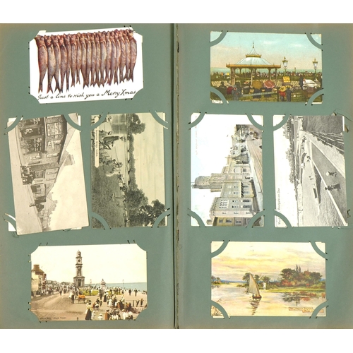 2245 - Edwardian and later topographical, social history and comical postcards arranged in an album includi... 