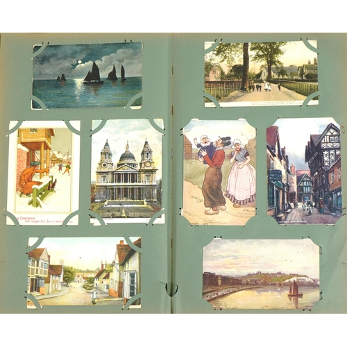 2245 - Edwardian and later topographical, social history and comical postcards arranged in an album includi... 