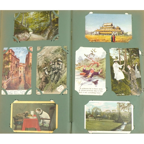 2245 - Edwardian and later topographical, social history and comical postcards arranged in an album includi... 