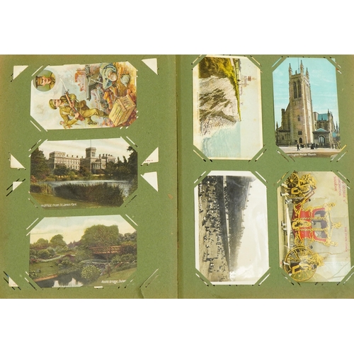 2239 - Good collection of Edwardian topographical and social history postcards arranged in an album, some r... 