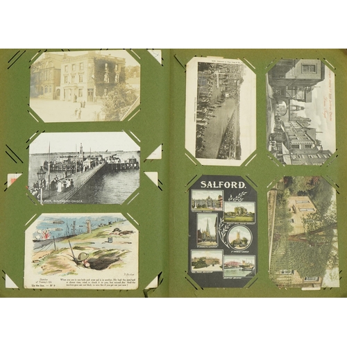 2239 - Good collection of Edwardian topographical and social history postcards arranged in an album, some r... 