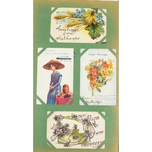 2244 - Collection of Edwardian and later greetings cards arranged in two albums