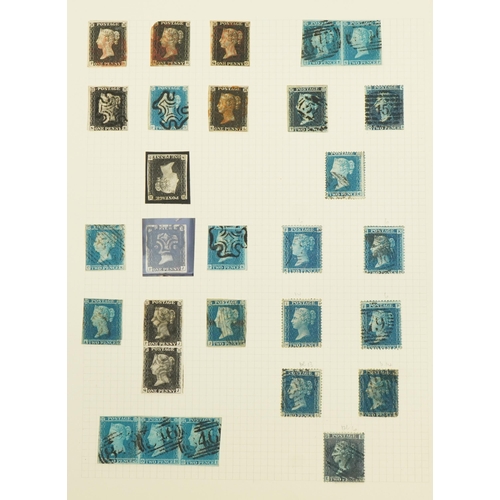 2515 - Good selection of Penny Blacks and Two Pence Blue stamps on page including Penny black with inverted... 