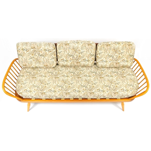 1002 - Lucian Ercolani for Ercol, mid century light elm 355 day bed with lift off cushions, 79cm H x 206cm ... 