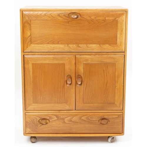 1043 - Ercol Windsor 469 light elm bureau/cocktail cabinet, 109.5cm H x 82.5cm W x 44cm D