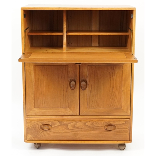 1043 - Ercol Windsor 469 light elm bureau/cocktail cabinet, 109.5cm H x 82.5cm W x 44cm D