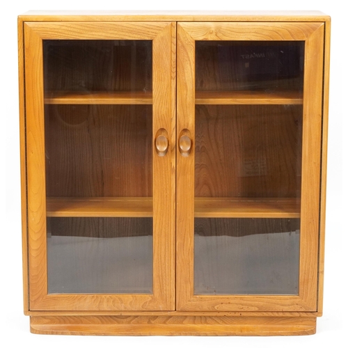 1006 - Ercol light elm 1052 glazed bookcase with two adjustable shelves, 97cm H x 91.5cm W x 28.5cm D