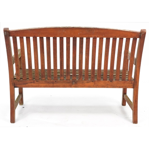 1102 - Teak garden two seater bench, 121cm wide